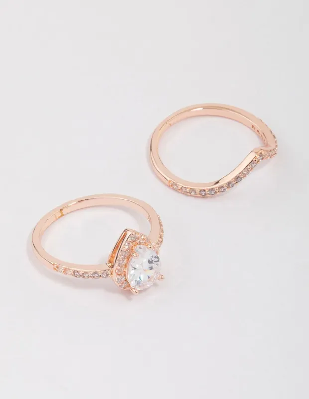Rose Gold Crowned Pear Diamond Ring sold by lovisa