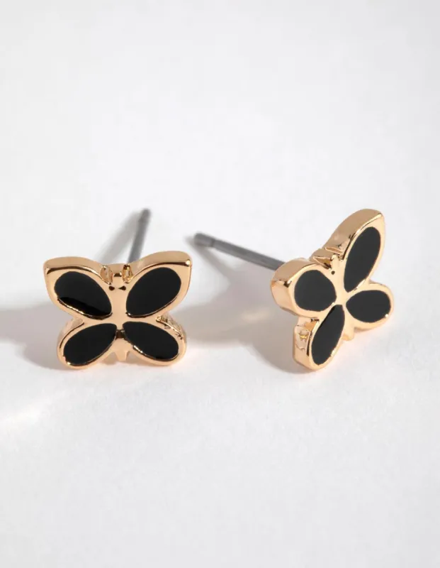 Black Butterfly Enamel Stud Earrings sold by lovisa