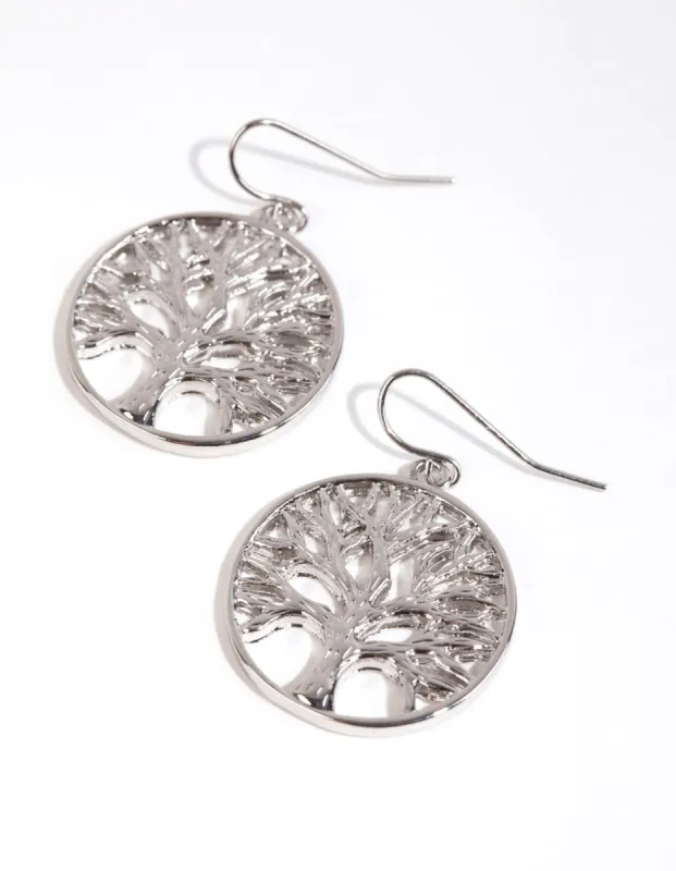 Rhodium Tree Disc Earrings sold by lovisa