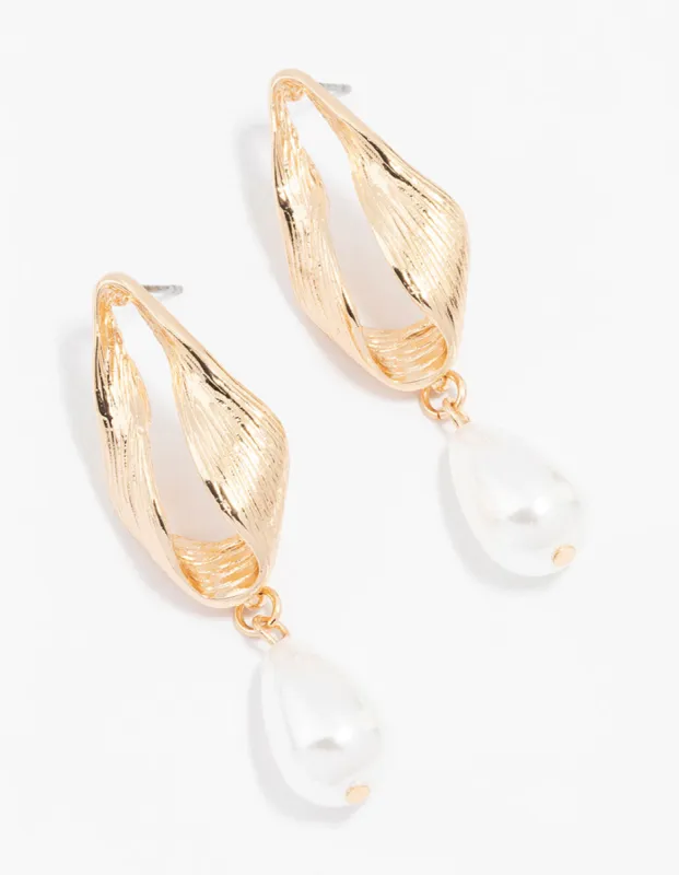 Gold Oval Pearl Drop Earrings sold by lovisa