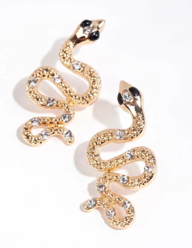 Gold Diamante Wriggle Snake Earrings sold by lovisa