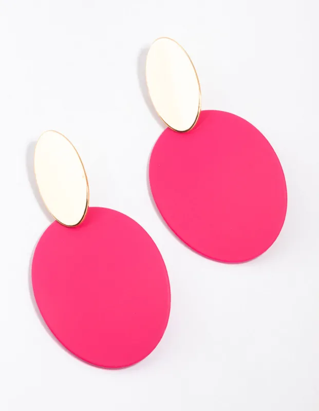 Gold Pink Flat Oval Disc Drop Earrings sold by lovisa
