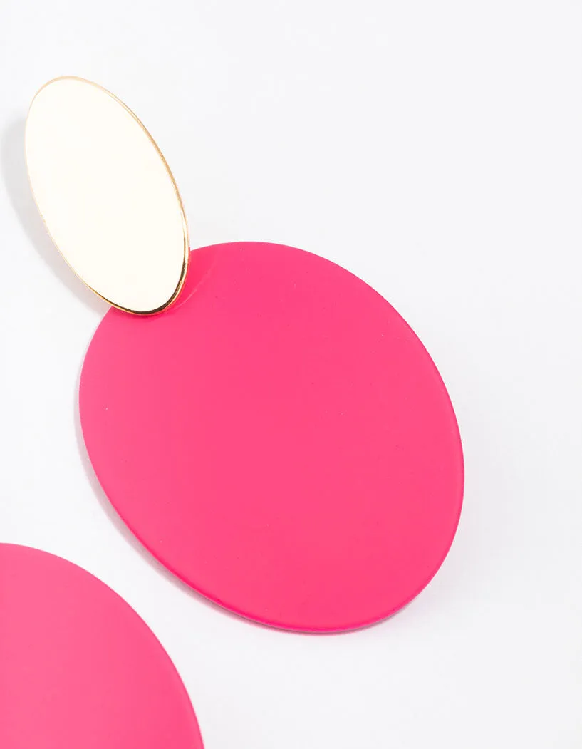 Gold Pink Flat Oval Disc Drop Earrings sold by lovisa product image thumbnail 3