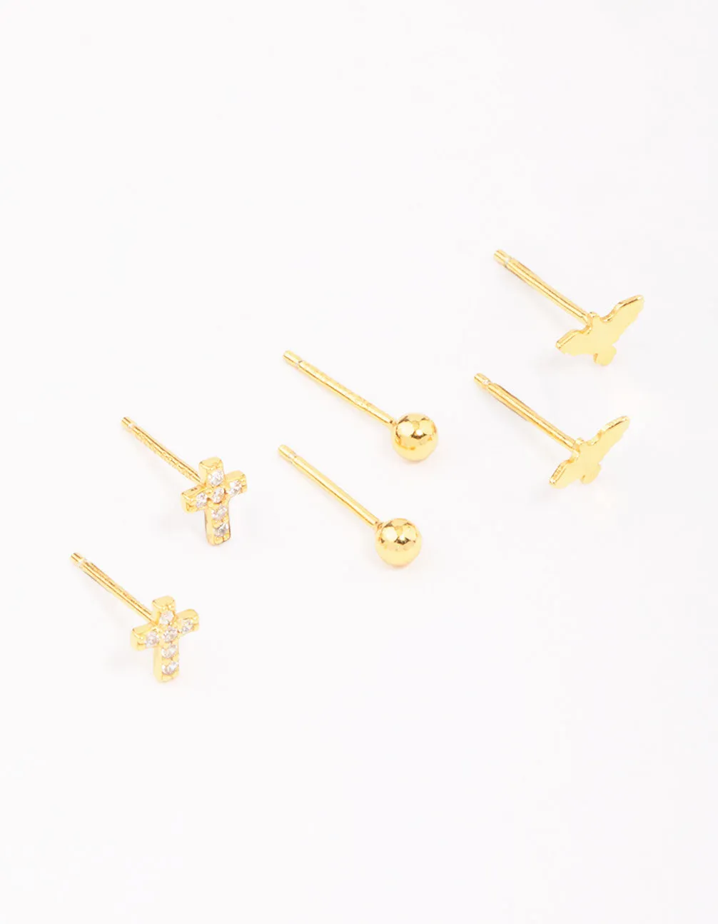 Gold Plated Sterling Silver Bird & Rose Stud Earring 3-Pack sold by lovisa