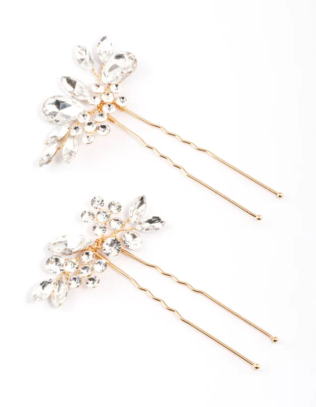 Gold Crystal Leaf Hair Pins Pack sold by lovisa