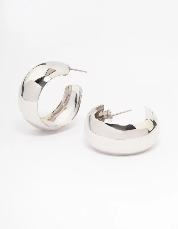 Rhodium Medium Smooth Hoop Earrings sold by lovisa
