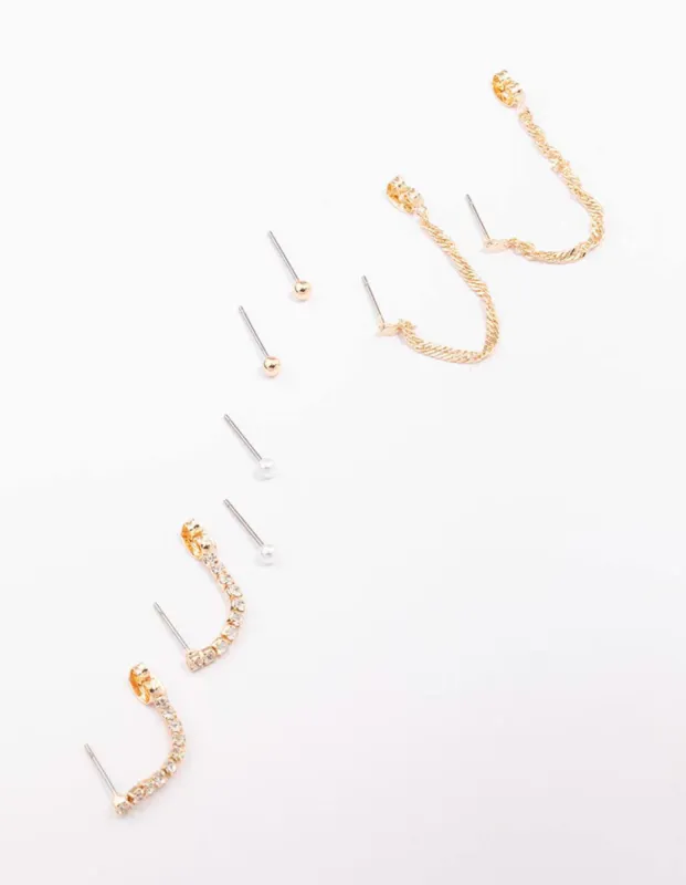 Gold Mixed Chain & Drop Earring 4-Pack sold by lovisa