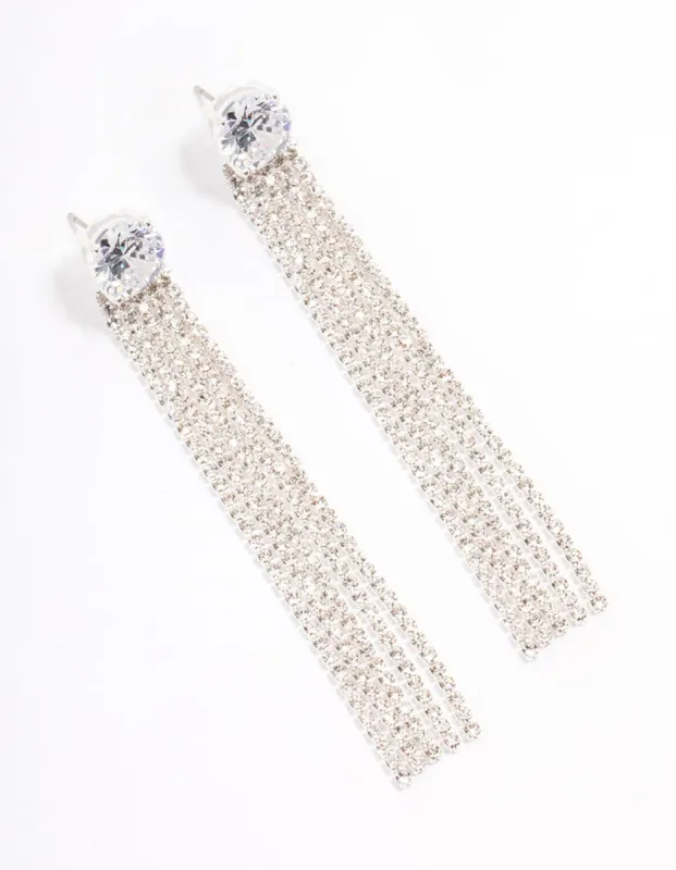 Silver Cubic Zirconia Round Cupchain Drop Earrings sold by lovisa