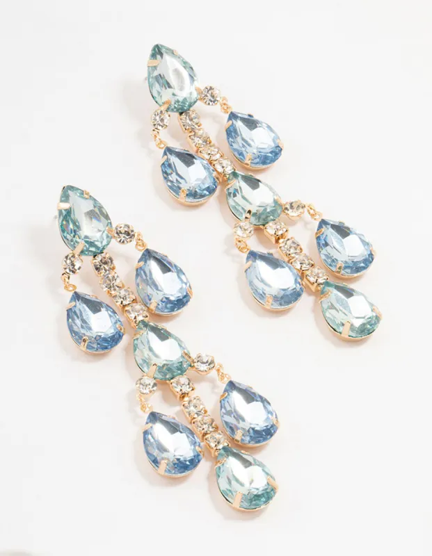 Gold Light Blue Teardrop Stone Set Drop Earrings sold by lovisa