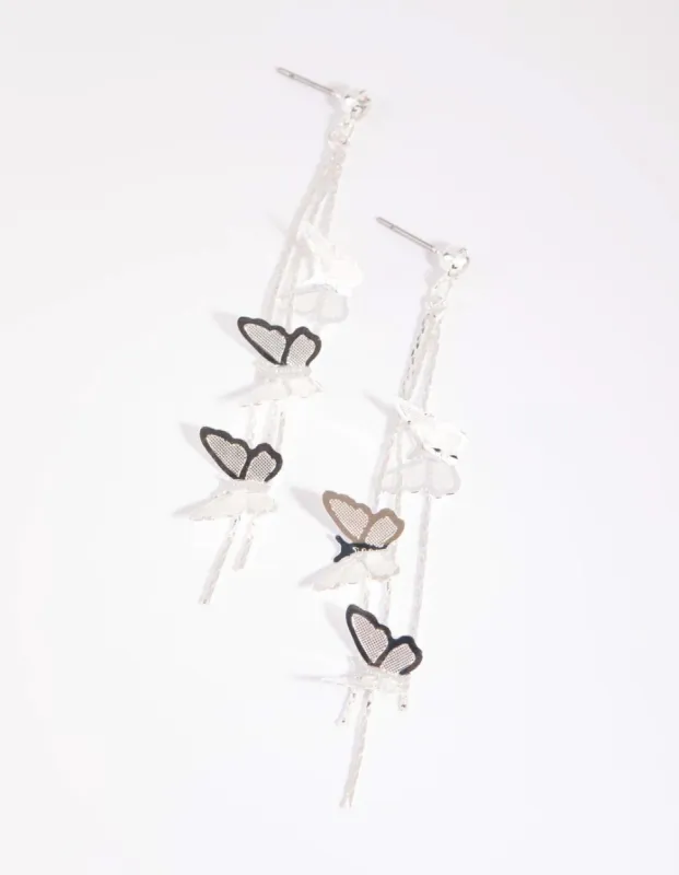 Silver Butterfly Drop Earrings sold by lovisa