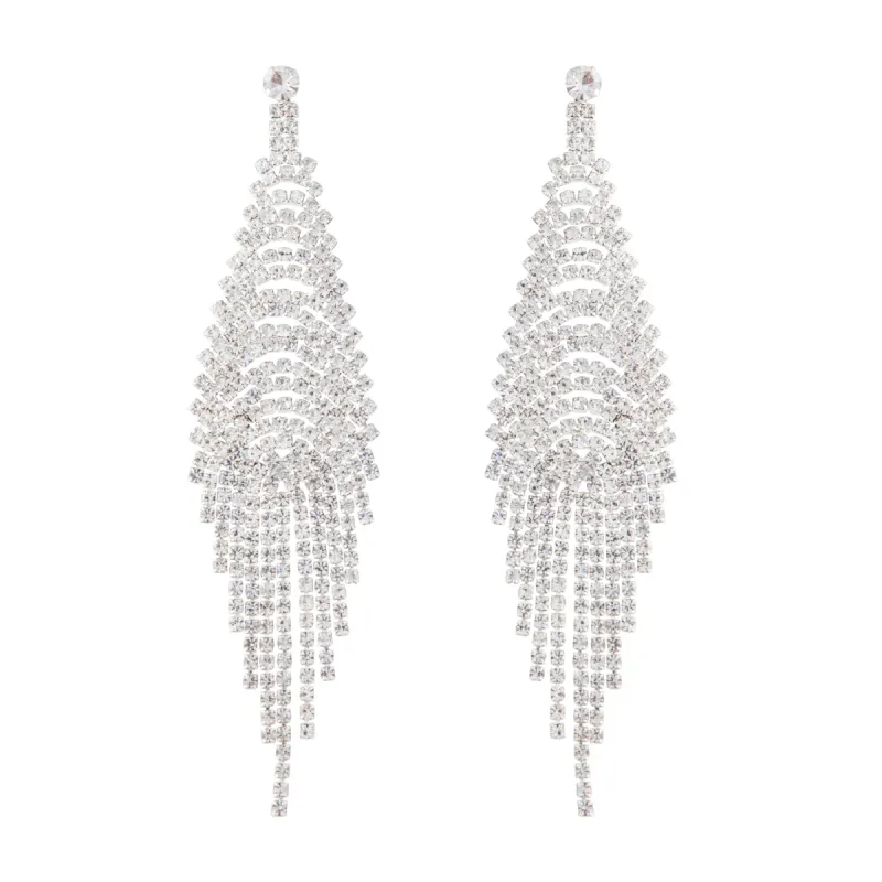 Silver Cup Chain Diamante Fringe Drape Earrings sold by lovisa