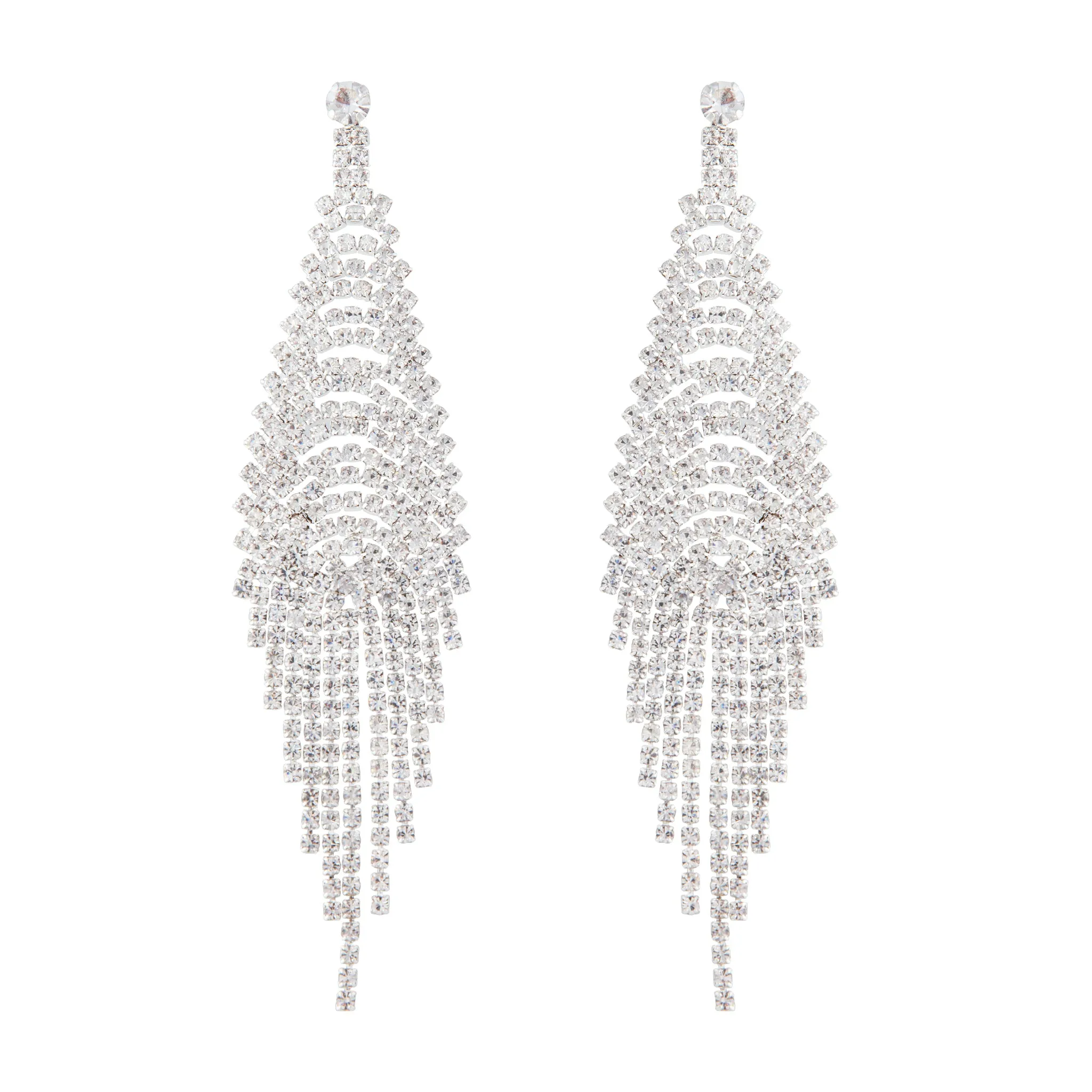 Silver Cup Chain Diamante Fringe Drape Earrings sold by lovisa