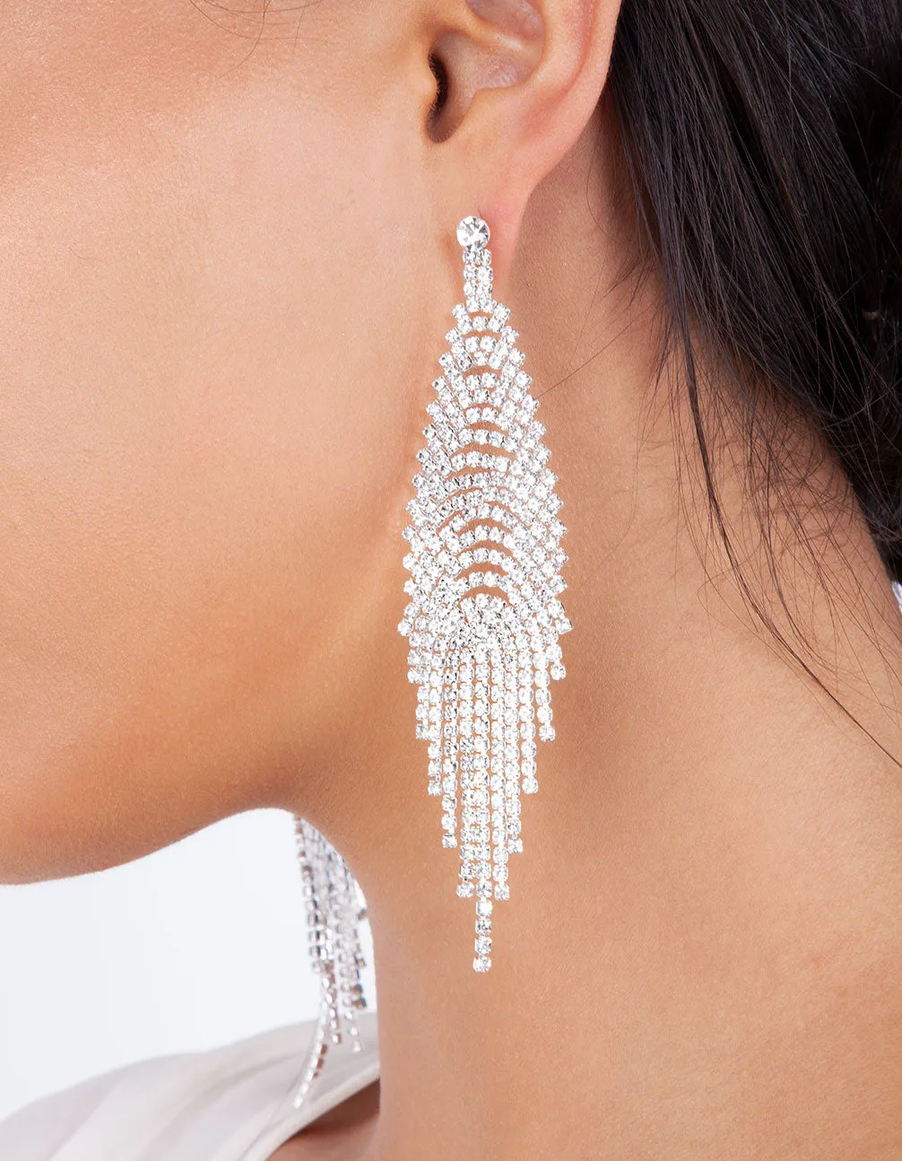 Silver Cup Chain Diamante Fringe Drape Earrings sold by lovisa product image thumbnail 3