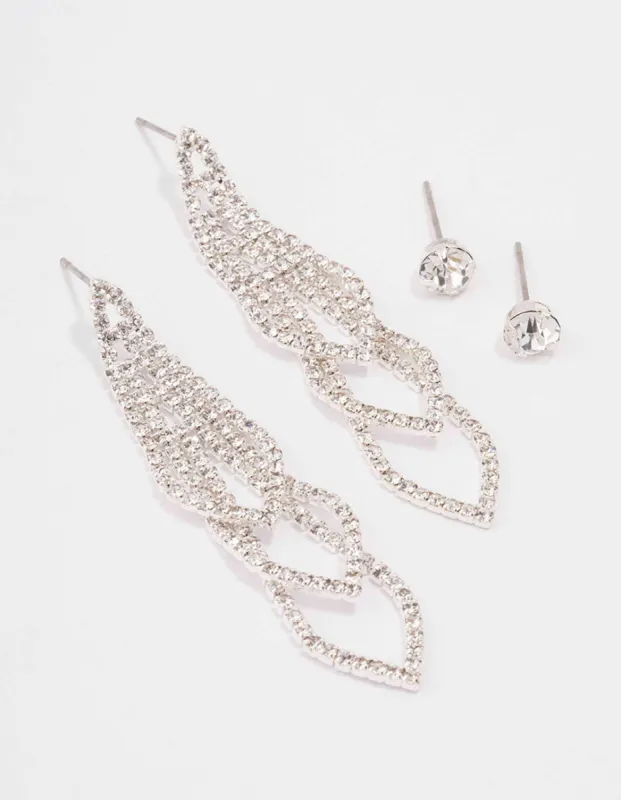 Silver Diamante Oval Earring Pack sold by lovisa
