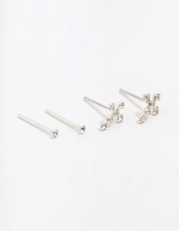 Sterling Silver Cubic Zirconia Cross Stud Earring Pack sold by lovisa