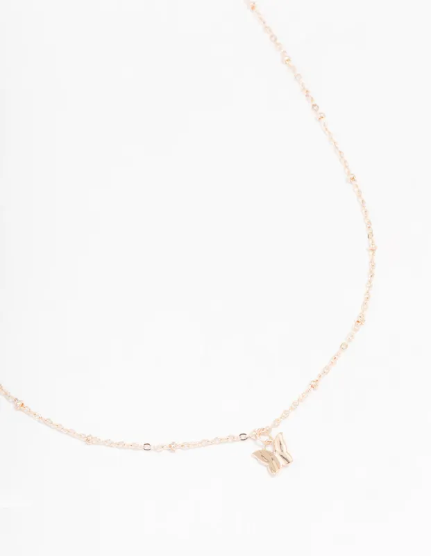 Rose Gold Mini Butterfly Pendant Necklace sold by lovisa