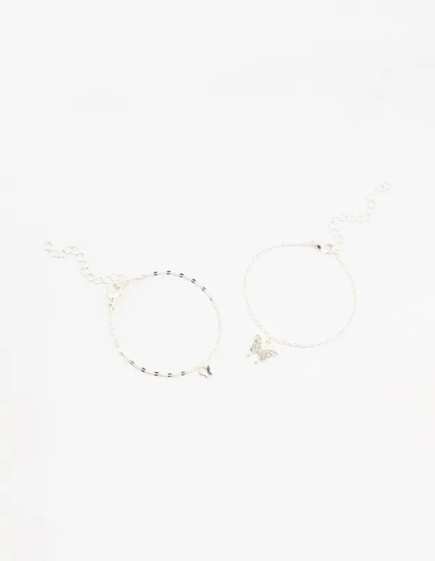 Silver Diamante Butterfly Charm Bracelets 2-Pack sold by lovisa