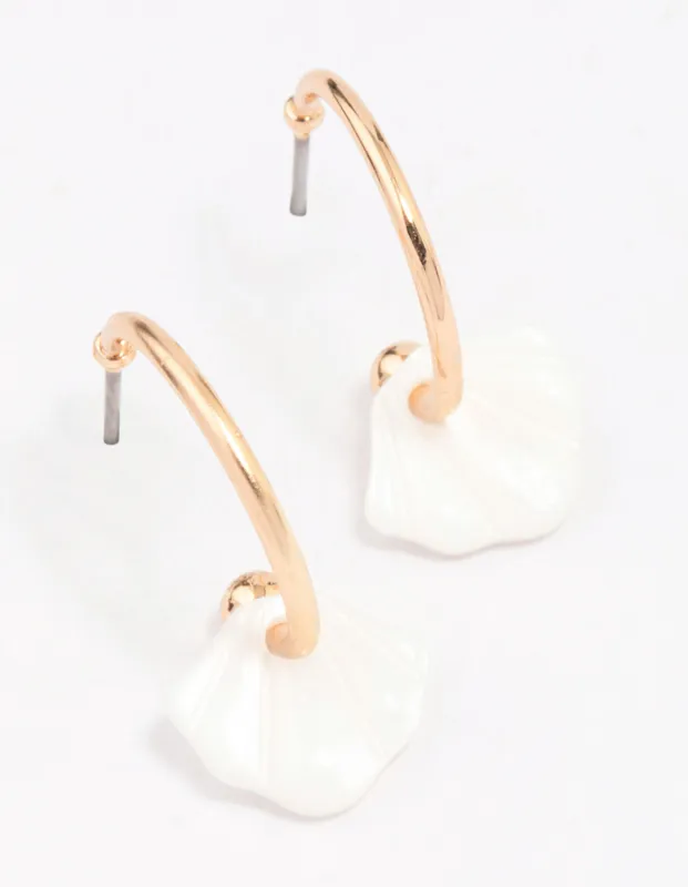 Gold Shell Huggie Hoop Earrings sold by lovisa