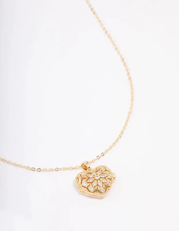 Gold Plated Elaborate Puffy Heart Locket Pendant Necklace sold by lovisa