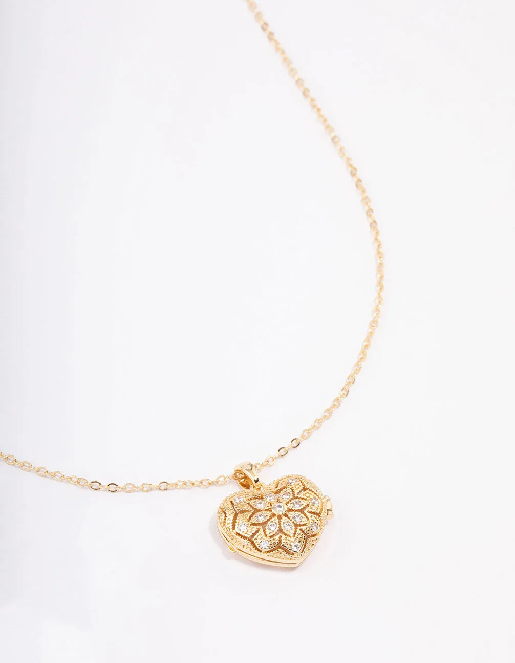 Gold Plated Elaborate Puffy Heart Locket Pendant Necklace sold by lovisa