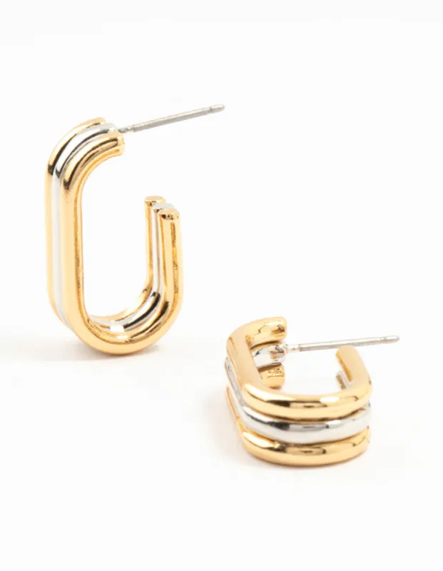 Mixed Metals Silver & Gold Plated Oval Hoop Earrings sold by lovisa