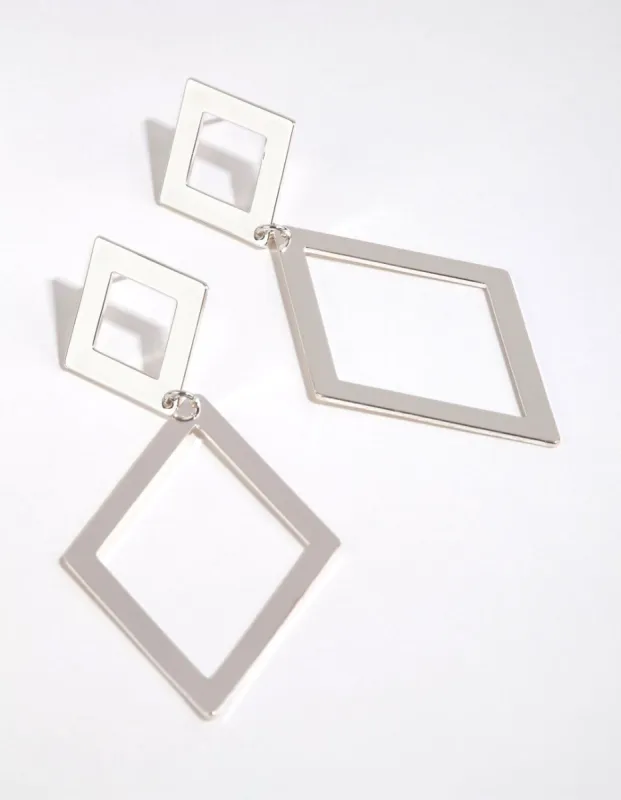 Silver Double Diamond Drop Earrings sold by lovisa