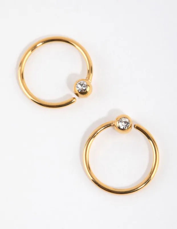 Gold Plated Surgical Steel Diamante End Hoop Earrings sold by lovisa