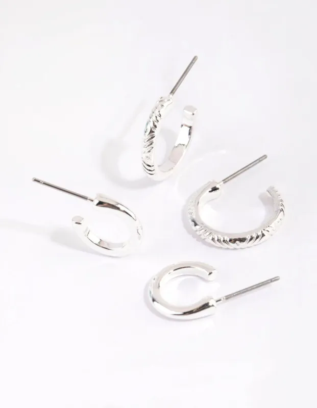 Silver Line Marked Hoop Earring Set sold by lovisa