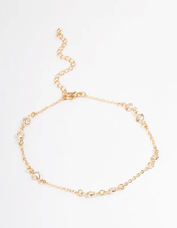 Gold Cubic Zirconia Station Anklet sold by lovisa