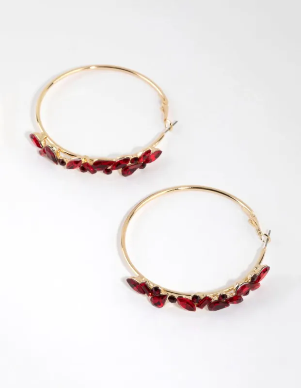Gold Red Stone Shard Hoop Earrings sold by lovisa