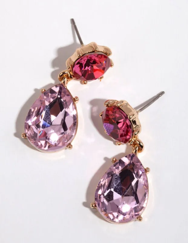 Gold Small Stone Set Drop Earrings sold by lovisa