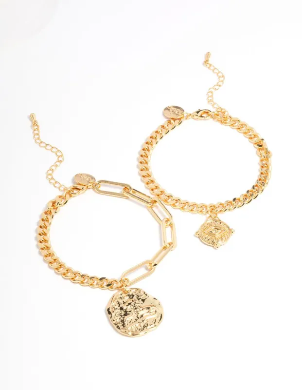 Gold Plated Brass Chain Link Disc Bracelet Pack sold by lovisa