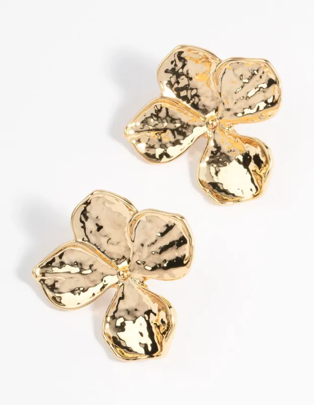 Gold Plated Brass Hammered Petal Stud Earrings sold by lovisa