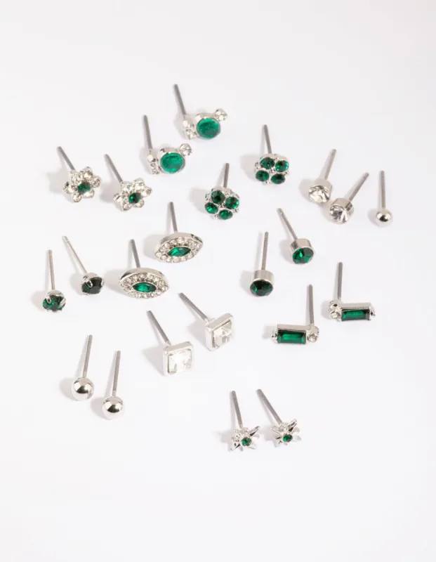 Rhodium Crystal Flower Stud Earring 12-Pack sold by lovisa