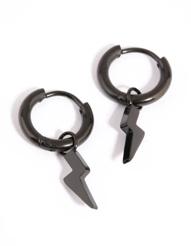 Matte Black Lightning Bolt Huggie Earrings sold by lovisa