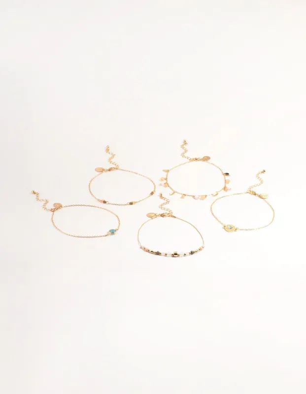 Gold Five Layer Multi Bead Anklet sold by lovisa