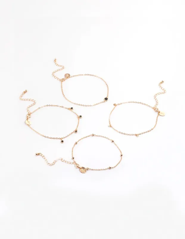 Gold Four Layer Black Stone Anklet sold by lovisa