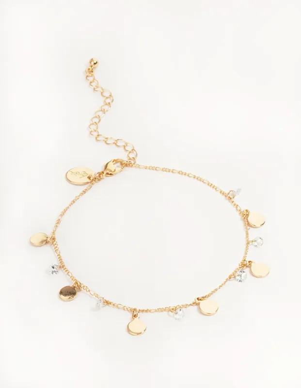 Gold Cubic Zirconia Diamante & Coin Drop Anklet sold by lovisa