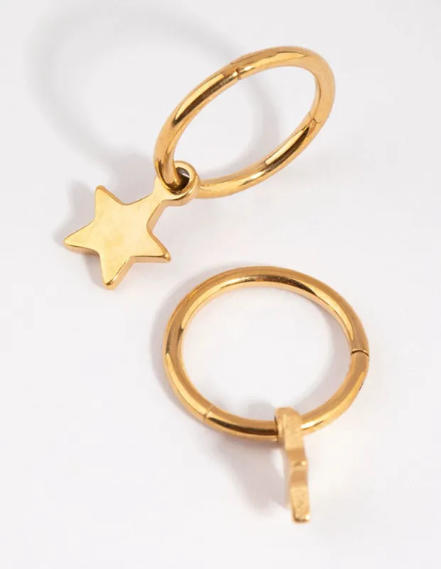 Gold Plated Surgical Steel Star Charm Sleeper Earrings sold by lovisa