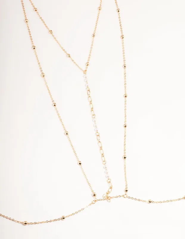 Gold Ball Pearl Body Chain sold by lovisa