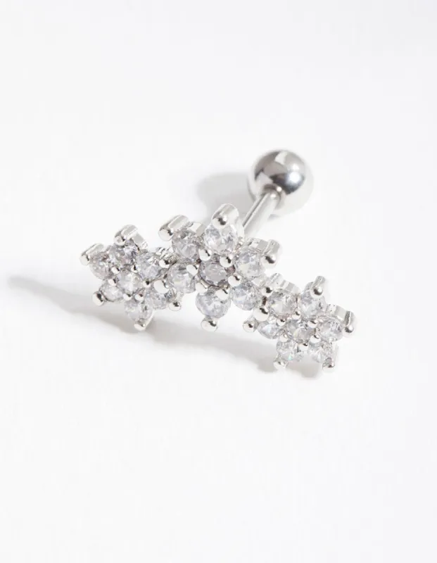 Rhodium Surgical Steel Statement Flower Bar Bell sold by lovisa