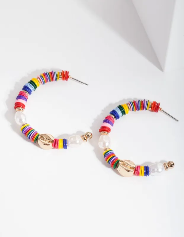 Gold Multicoloured Bead Hoop Earrings sold by lovisa