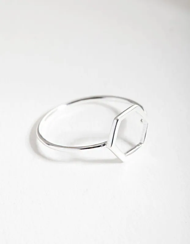 Sterling Silver Open Hexagon Ring sold by lovisa