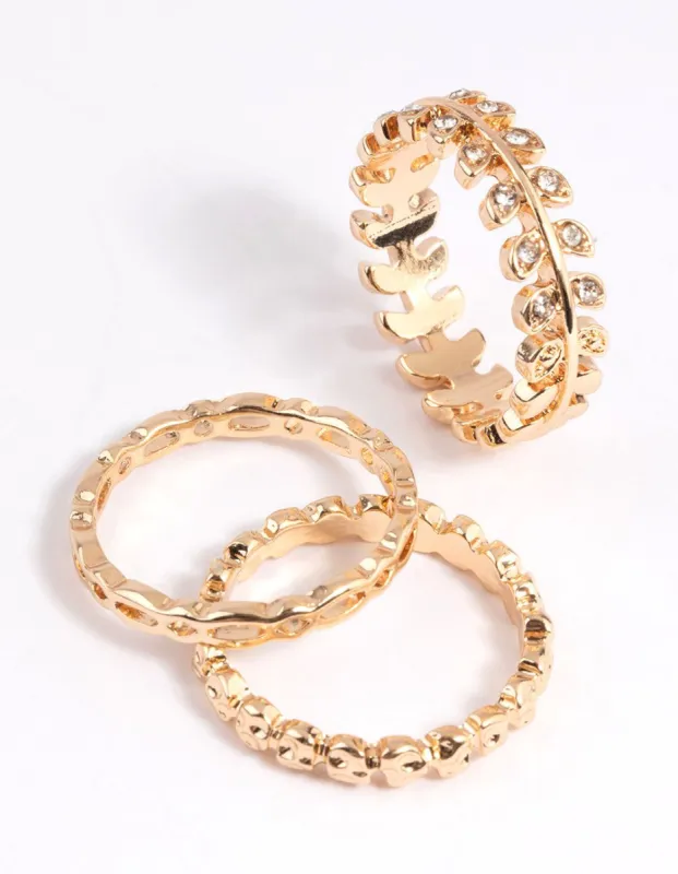 Gold Leaf & Chain Ring Stack Pack sold by lovisa