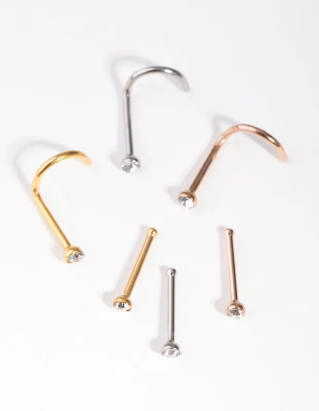 Mixed Metals Diamante Nose Stud 6-Pack sold by lovisa