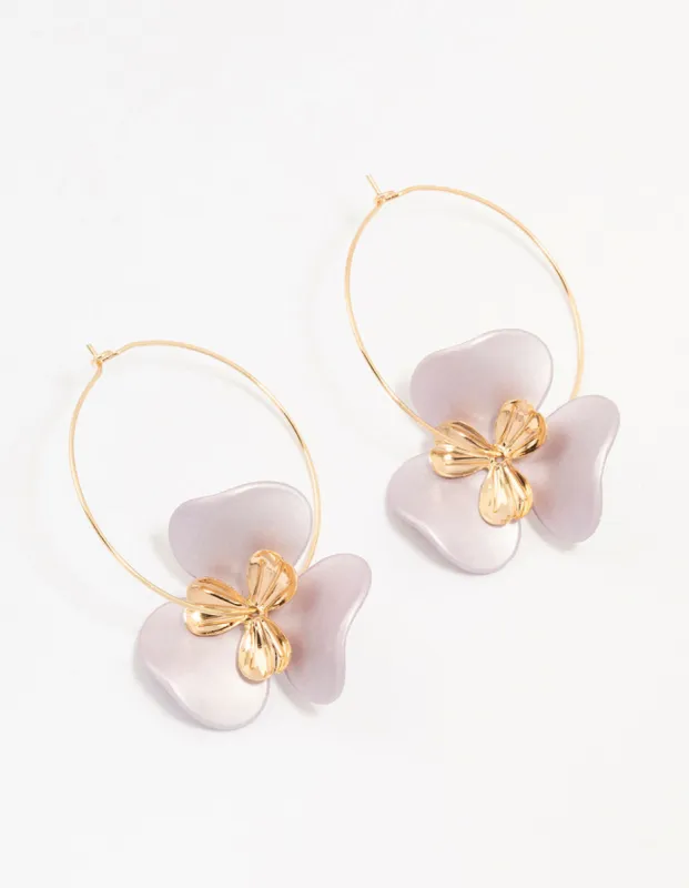 Large Flower Gold Wire Hoop Earrings sold by lovisa