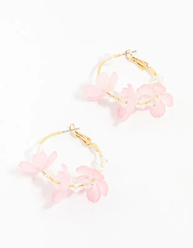 Pink Diamante Beaded Flower Hoop Earrings sold by lovisa