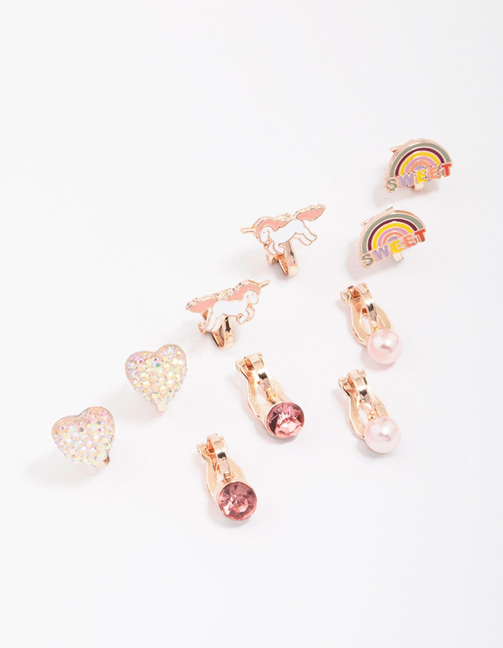 Kids Rose Gold Unicorn Clip-On Earrings 5-Pack sold by lovisa