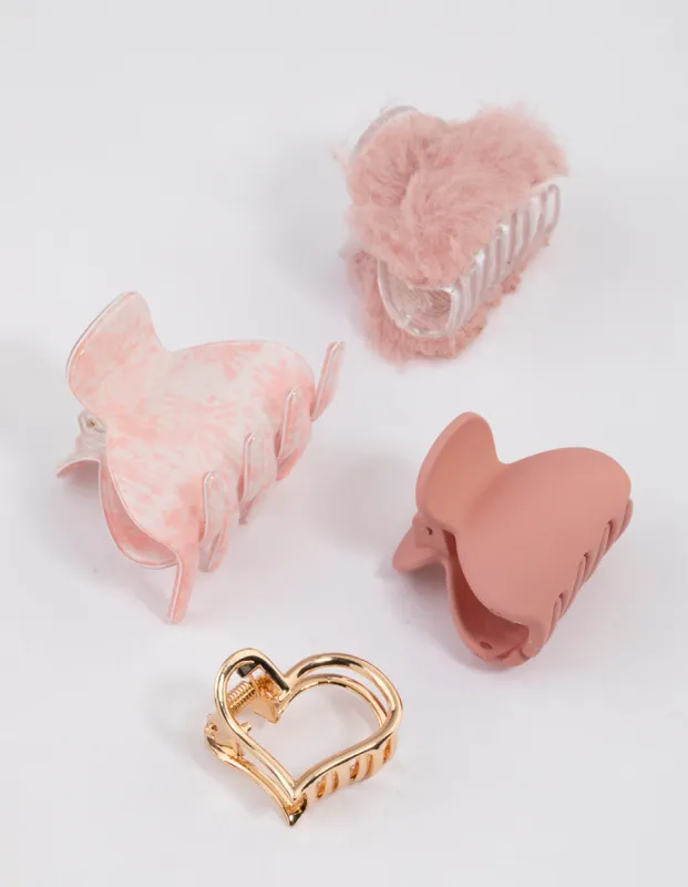Mixed Fluffy Heart Claw Clip 4-Pack sold by lovisa