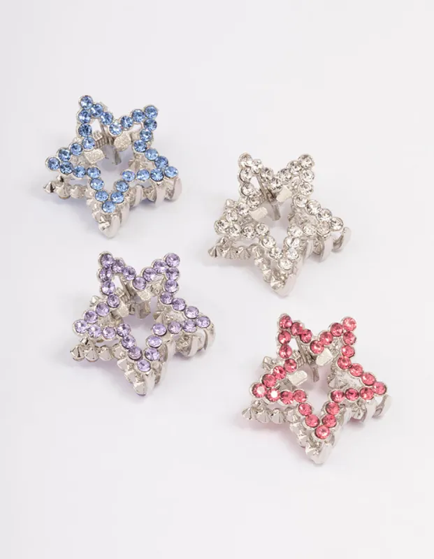 Rhodium Mini Diamante Star Hair Claw Clip 4-Pack sold by lovisa